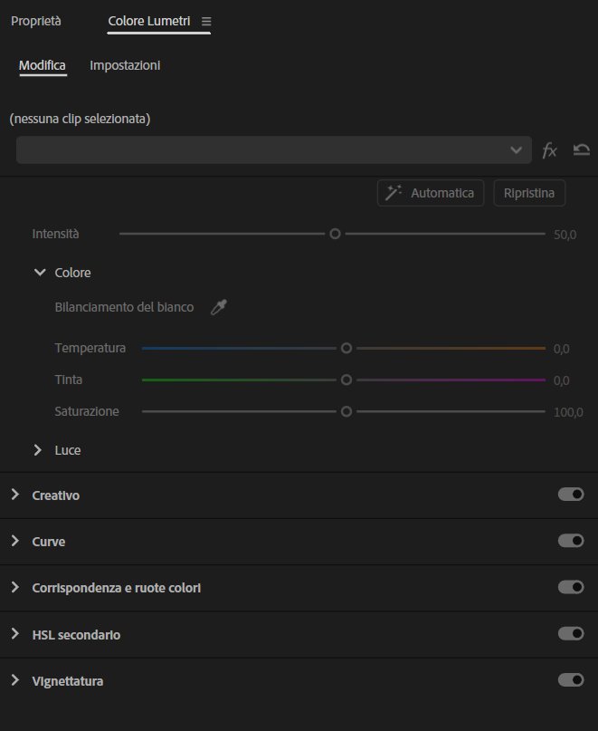 Il pannello colore Lumetri di Adobe Premiere Pro