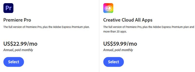 Adobe Premiere Pro prices