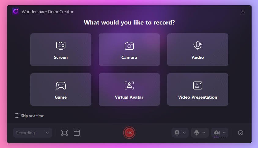 Wondershare democreator recording options